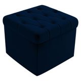 Puff Baú Capitonê Quadrado Suede Azul Marinho - D&#39;rossi
