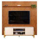 Painel Tv 75 Pol Ripado 250cm E Bancada Chest D04 Off/freijó - Mpozenato