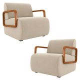 Poltrona Decorativa Orgânica Para Sala Kit 2 Belarus Z08 Veludo Bege - Mpozenato