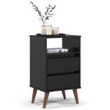 Mesa De Cabeceira Pés Retrô 2 Gavetas 43cm Roma Preto - Ej Móveis