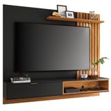 Painel Bancada Suspensa Para Tv Até 60 Pol. Ripado 160cm Tocantins Preto Fosco/noce Milano - Colibri