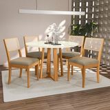 Conjunto Sala De Jantar Madeira Maciça 4 Cadeiras Kappesberg Off White Bouclé Fendi Tela Bege