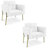 Poltrona Sala Pé Metal Dourado Kit 2 Ana Sintético Branco - Ibiza