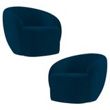 Poltrona Para Sala De Estar Orgânica Kit Com 2 Garbin Z08 Veludo Azul Marinho - Mpozenato