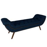 Puff Recamier Calçadeira 195cm Pés Palito Madeira Vêneto Z37 Veludo Azul Marinho - Mpozenato