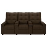 Poltrona De Cinema Reclinável 3 Lugares Baú Usb Mallie Fh9 Veludo Marrom - Mpozenato