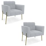 Poltrona Para Sala Pé Metal Dourado Kit 2 Ana Bouclé Cinza - Ibiza