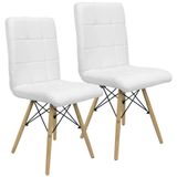 Kit 2 Cadeiras Gomos Eiffel Eames Fitz Dublin Estofada Base Madeira Branco