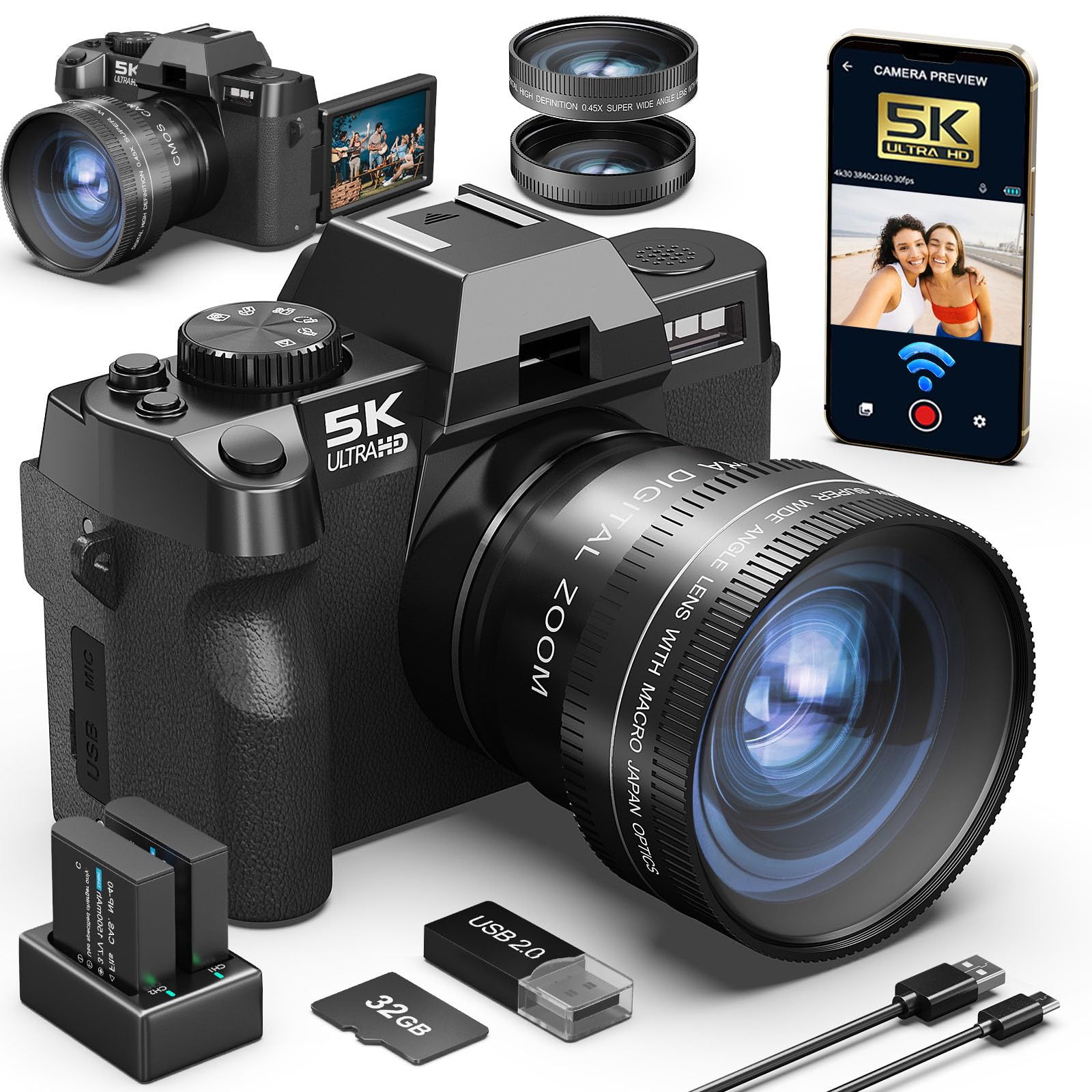 Câmera Digital G-anica 5k 48mp/60fps Wifi Grande Angular E Lente Macro