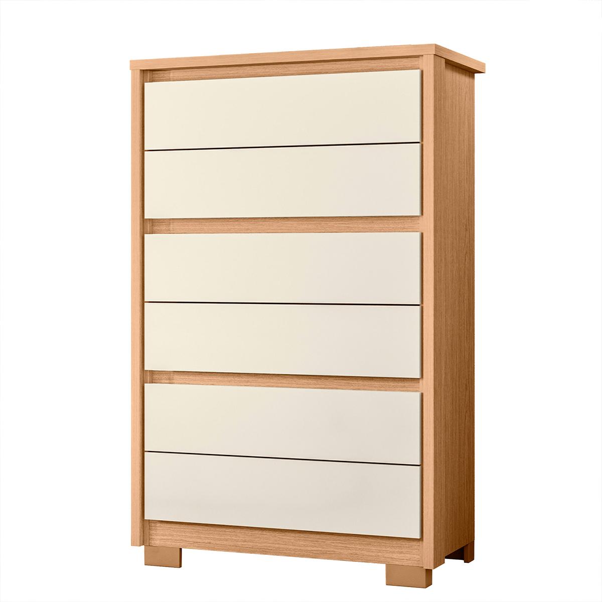 Cômoda Unno 79cm 6 Gavetas Com Pés Plástico Freijo/off White