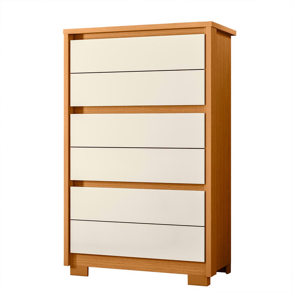 Cômoda Unno 79cm 6 Gavetas Com Pés Plástico Off White/cinamomo