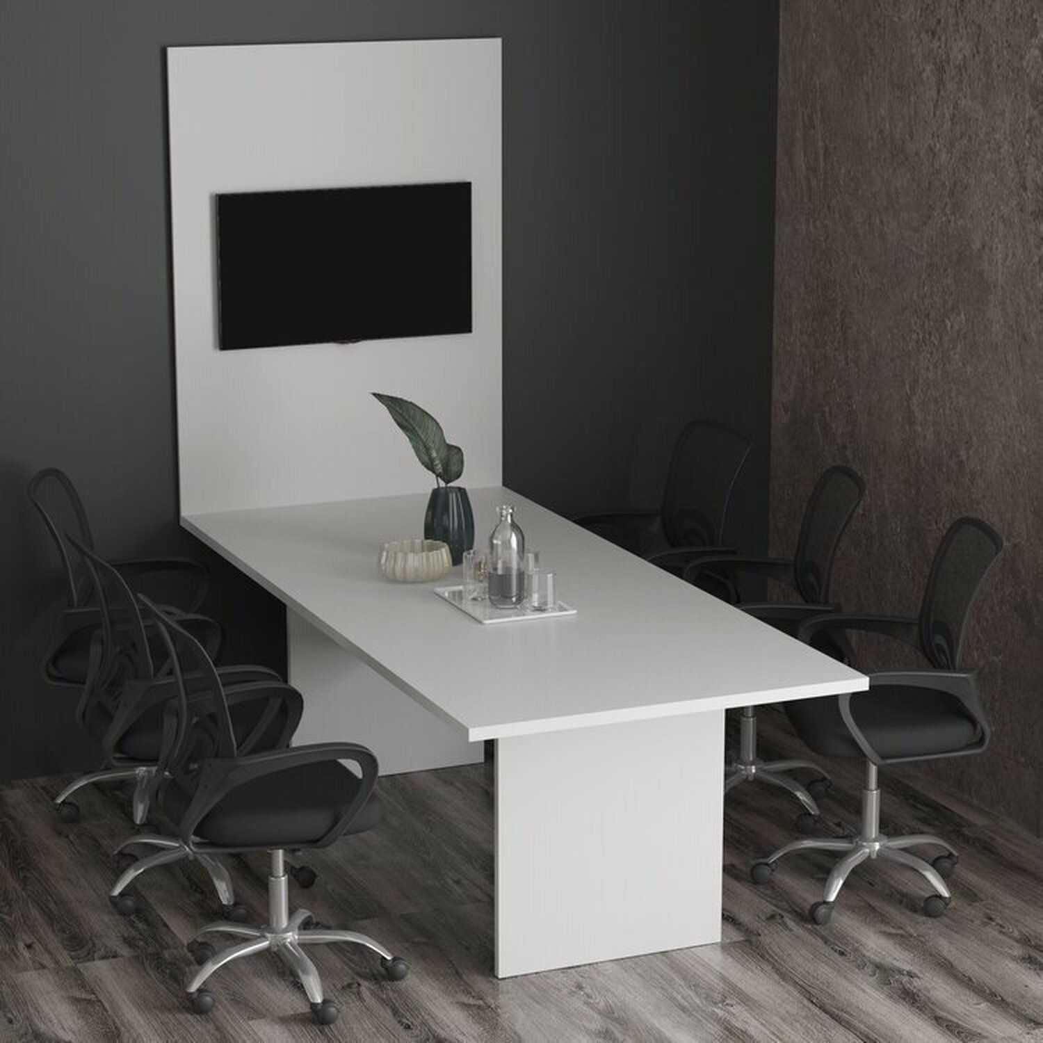 Kit Com Mesa Para Reunião 6 Lugares E Painel Para Tv Até 37 Polegadas Branco