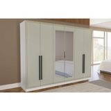 Guarda Roupa Casal 6 Portas (2 C/ Espelho) E 4 Gavetas Valência Branco/verde - Politorno