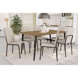Sala De Jantar Completa Iguaçu C/ Tampo De Madeira 1,36cm E 6 Cadeiras Amsterdã Preto Fosco/courano Branco - Kappesberg