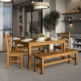 Conjunto Sala De Jantar Mesa 2 Cadeiras E 2 Bancos Em Madeira Maciça Ventimiglia Espresso Móveis Nogueira
