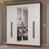 Guarda-roupa Casal 6 Portas Batentes Com Espelho Rustic/branco/rustic Netuno Madesa