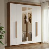 Guarda-roupa Casal 6 Portas Batentes Com Espelho Rustic/branco/rustic Venus Madesa