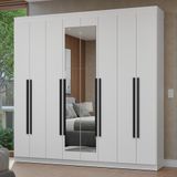 Guarda-roupa Casal 8 Portas Batentes Com Espelho Branco/branco/preto Netuno Madesa