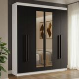 Guarda-roupa Casal 6 Portas Batentes Com Espelho Branco/preto/preto Venus Madesa