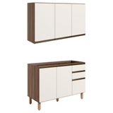 Armario Aereo Balcao Pia 120 Cm Mdf Kali Carvalho Toq Off White Cetim