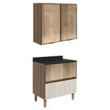 Armario Aereo Vidro Balcao 80 Cm Mdf Kali Carvalho Toq Bianco Toq Nicioli