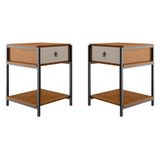 Kit 2 Mesa De Cabeceira Mesa De Canto Quarto Casal Estilo Industrial Gaveta Prateleira Puxador Retrô