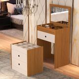Penteadeira Cômoda Gaveteiro Com Banqueta Embutido 100% Mdf Espelho Basculante Nature/off White