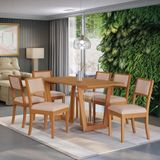 Conjunto Sala De Jantar Madeira Maciça 6 Cadeiras Kappesberg Canela Linho Bege