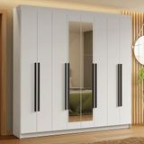 Guarda-roupa Casal 8 Portas Batentes Com Espelho Saturno Madesa Branco/preto