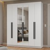 Guarda-roupa Casal 6 Portas Batentes Com Espelho Netuno Madesa Branco/preto