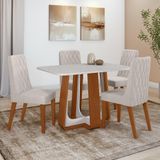 Conjunto Sala De Jantar Mesa Easy Pop 120x80cm Tampo Vidro/mdf Com 4 Cadeiras Seat Linho Mosaico Cinza Frassino/off