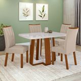 Conjunto Sala De Jantar Mesa Easy Pop 120x80cm Tampo Mdf 40mm Com 4 Cadeiras Confort Veludo Naturale Creme Frassino/off