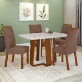 Conjunto Sala De Jantar Mesa Easy Pop 120x80cm Tampo Mdf 40mm Com 4 Cadeiras Confort Couro Morano Avelã Frassino/off