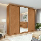 Guarda-roupa Casal 100% Mdf 3 Portas 6 Gavetas Vitta 2,70 Glass Amendoa/off White