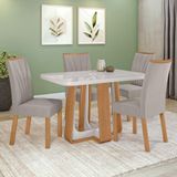 Conjunto Sala De Jantar Mesa Easy Pop 120x80cm Tampo Mdf 40mm Com 4 Cadeiras Confort Veludo Liso Capuccino Amêndoa/off
