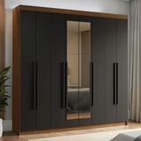 Guarda-roupa Casal 8 Portas Batentes Com Espelho Venus Madesa Rustic/preto
