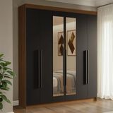Guarda-roupa Casal 6 Portas Batentes Com Espelho Venus Madesa Rustic/preto