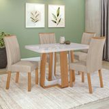 Conjunto Sala De Jantar Mesa Easy Pop 120x80cm Tampo Mdf 40mm Com 4 Cadeiras Confort Linho Rinzai Bege Amêndoa/off