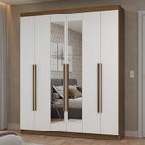 Guarda-roupa Casal 6 Portas Batentes Com Espelho Netuno Madesa Rustic/branco