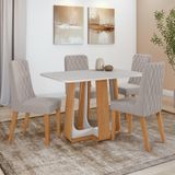 Conjunto Sala De Jantar Mesa Easy Pop 120x80cm Tampo Vidro/mdf Com 4 Cadeiras Seat Veludo Capuccino Amendoa/off