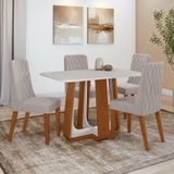 Conjunto Sala De Jantar Mesa Easy Pop 120x80cm Tampo Vidro/mdf Com 4 Cadeiras Seat Veludo Capuccino Frassino/off