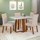 Conjunto Sala De Jantar Mesa Easy Pop 120x80cm Tampo Mdf 40mm Com 4 Cadeiras Confort Boucle Bege Frassino/off White