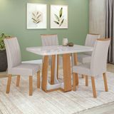Conjunto Sala De Jantar Mesa Easy Pop 120x80cm Tampo Mdf 40mm Com 4 Cadeiras Confort Linho Mosaico Cinza Amêndoa/off
