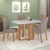 Conjunto Sala De Jantar Mesa Easy Pop 120x80cm Tampo Mdf 40mm Com 4 Cadeiras Confort Suede Animale Bege Amêndoa/off