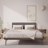 Cama Japonesa Toquio Queen Com Cabeceira Almofada Linho Marrom