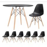 Conjunto De Mesa Redonda Eames 120cm Preto E 6 Cadeiras Eiffel Dsw Preto