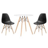 Mesa Redonda Eames 70 Cm + 2 Cadeiras Eiffel Dsw Mesa Branca Com Cadeiras Pretas
