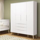 Guarda Roupa Infantil Retrô Elfe Branco Acetinado Natural - Reller