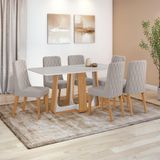 Conjunto Sala De Jantar Mesa Easy Pop 170x90cm Tampo Vidro/mdf Com 6 Cadeiras Seat Veludo Liso Capuccino Amendoa Off White