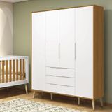 Guarda Roupa Infantil Retrô Elfe Branco Acetinado Savana Natural - Reller